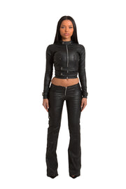 PRE-ORDER BLACK WET LOOK LONG SLEEVE BIKER CO-ORD