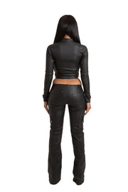 PRE-ORDER BLACK WET LOOK LONG SLEEVE BIKER CO-ORD
