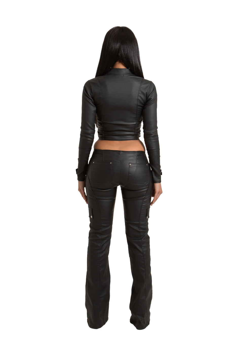 PRE-ORDER BLACK WET LOOK LONG SLEEVE BIKER CO-ORD