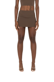 BROWN SLINKY LOW RISE MINI SKIRT