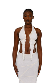 OFF-WHITE EXPOSED SEAM HALTER TOP