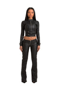 PRE-ORDER BLACK WET LOOK LONG SLEEVE BIKER CO-ORD