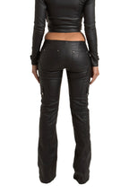 PRE-ORDER BLACK WET LOOK LOW RISE PANEL TROUSERS