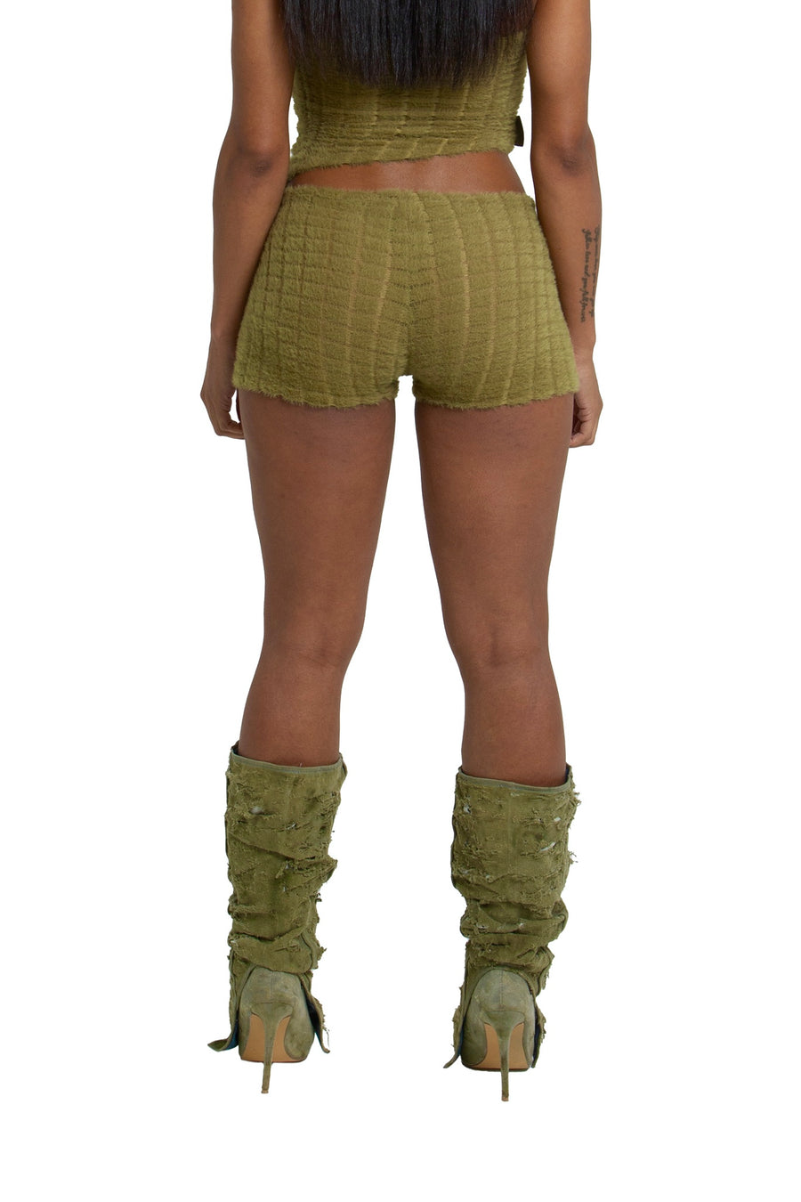 GREEN MOHAIR BLEND SHORTS