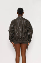 Load image into Gallery viewer, BROWN VINTAGE LOOK FAUX LEATHER OVERSIZED BOMBER JACKET
