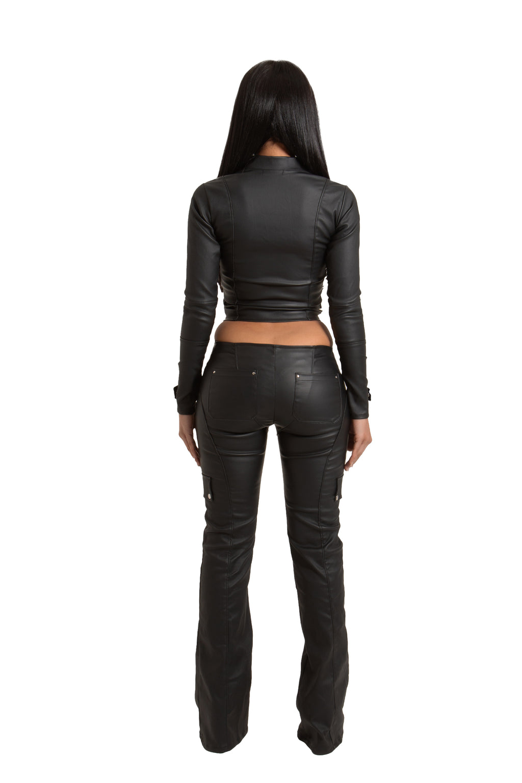PRE-ORDER BLACK WET LOOK LONG SLEEVE BIKER CO-ORD