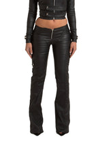 PRE-ORDER BLACK WET LOOK LOW RISE PANEL TROUSERS