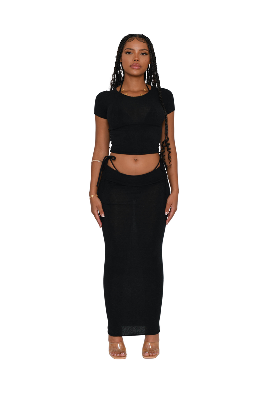 BLACK SOFT KNIT MAXI SET