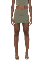 KHAKI SLINKY LOW RISE MINI SKIRT