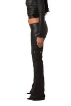 PRE-ORDER BLACK WET LOOK LOW RISE PANEL TROUSERS