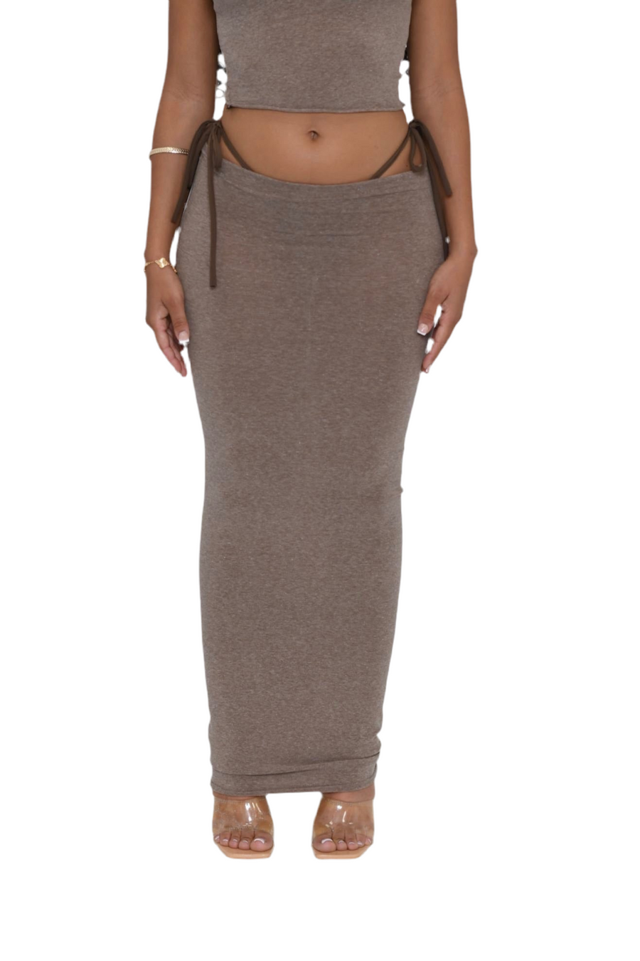 BROWN SOFT KNIT MAXI SKIRT