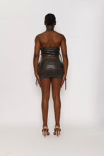Load image into Gallery viewer, BROWN VINTAGE LOOK FAUX LEATHER LACE UP CORSET &amp; SKIRT SET
