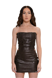 BROWN MARBLED FAUX LEATHER CORSET