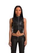 PRE-ORDER BLACK WET LOOK ZIP UP VEST TOP