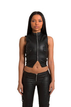 PRE-ORDER BLACK WET LOOK ZIP UP VEST TOP