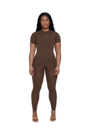 BROWN SLINKY TOP & LEGGINGS SET