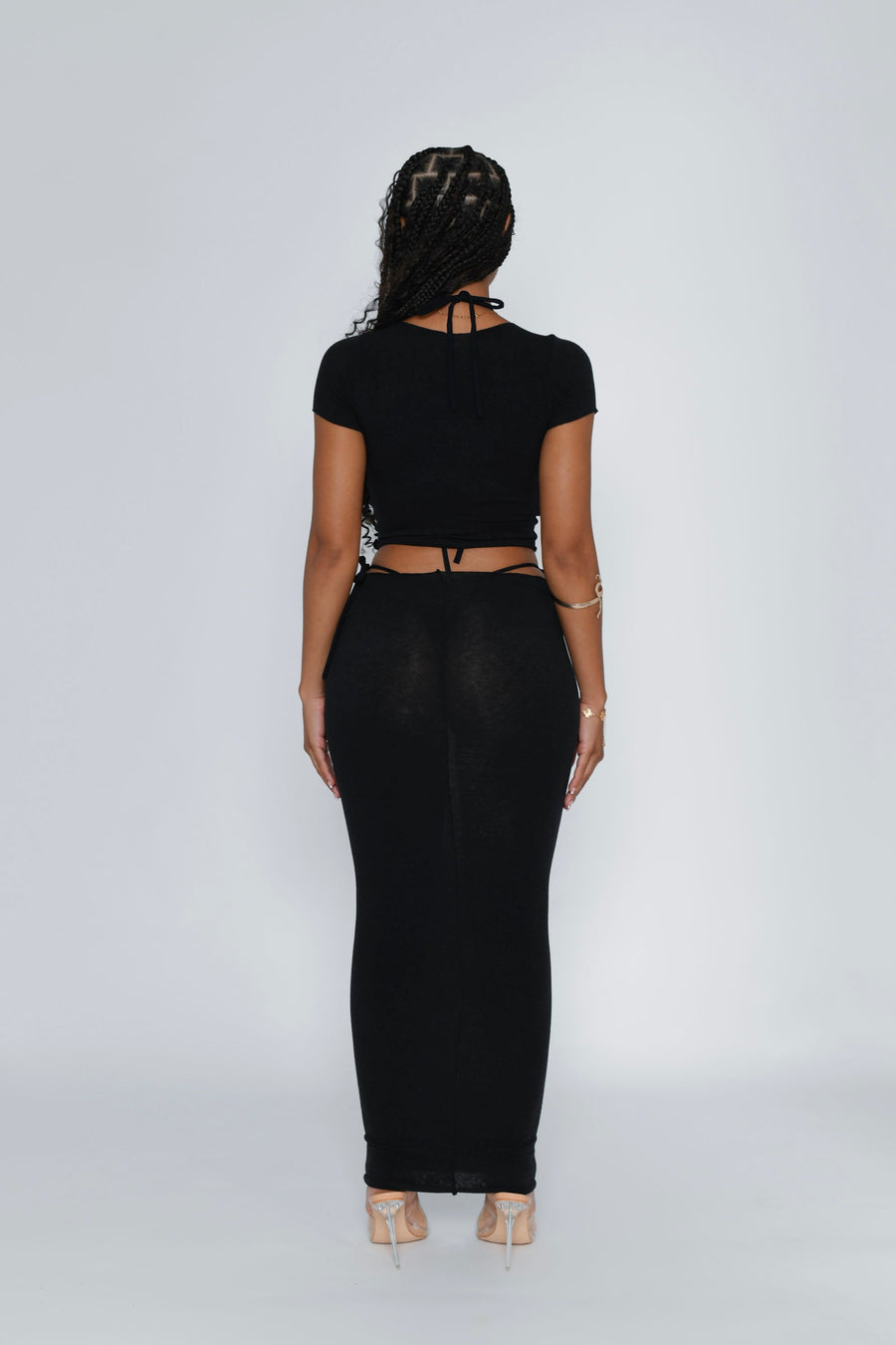 BLACK SOFT KNIT MAXI SET