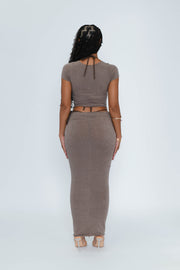 BROWN SOFT KNIT MAXI SET