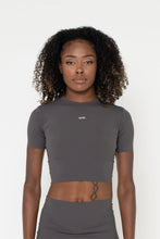 Load image into Gallery viewer, CHARCOAL SLINKY S/SLEEVE CROP TOP
