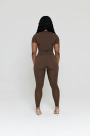 BROWN SLINKY TOP & LEGGINGS SET