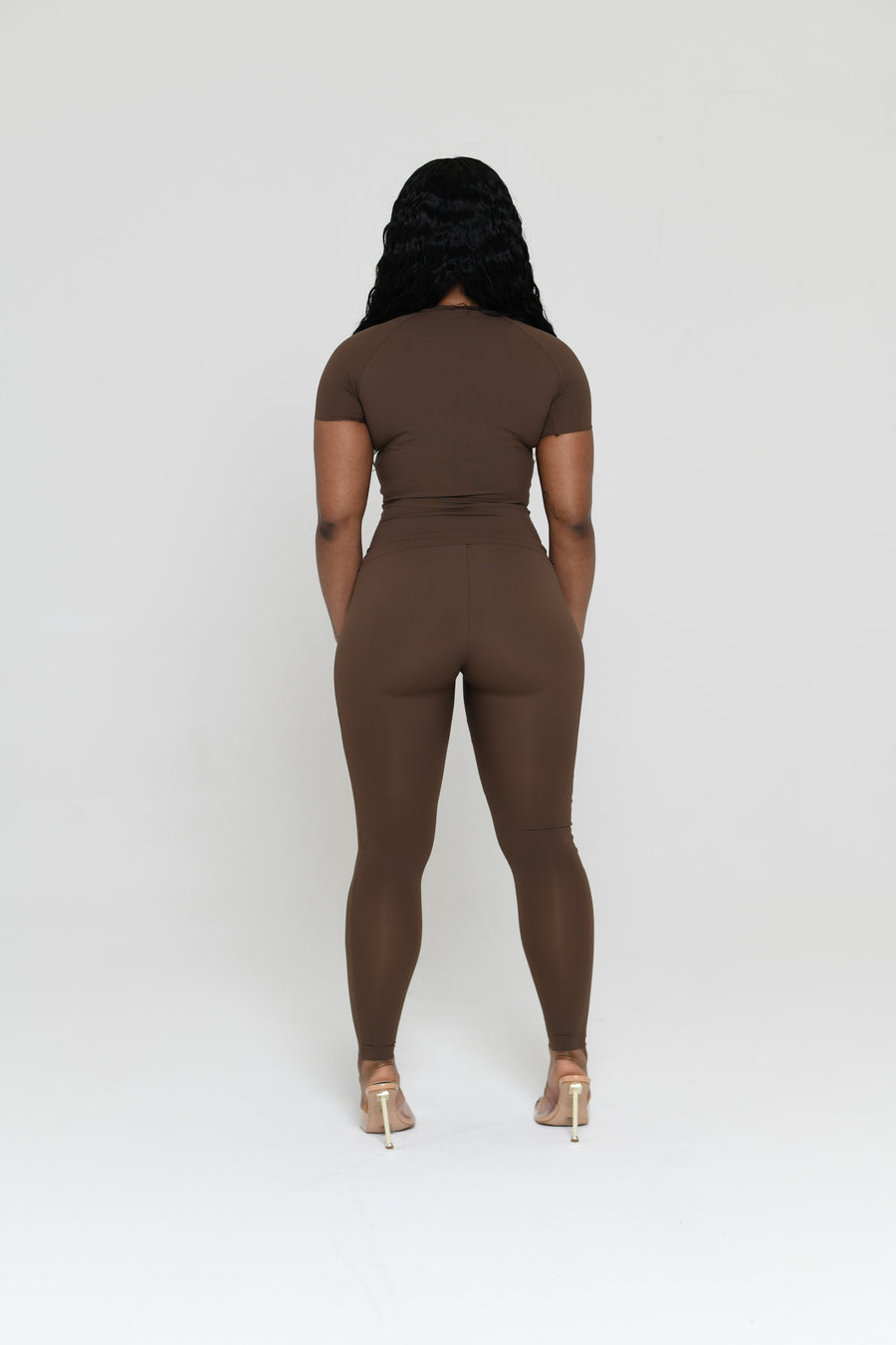 BROWN SLINKY TOP & LEGGINGS SET