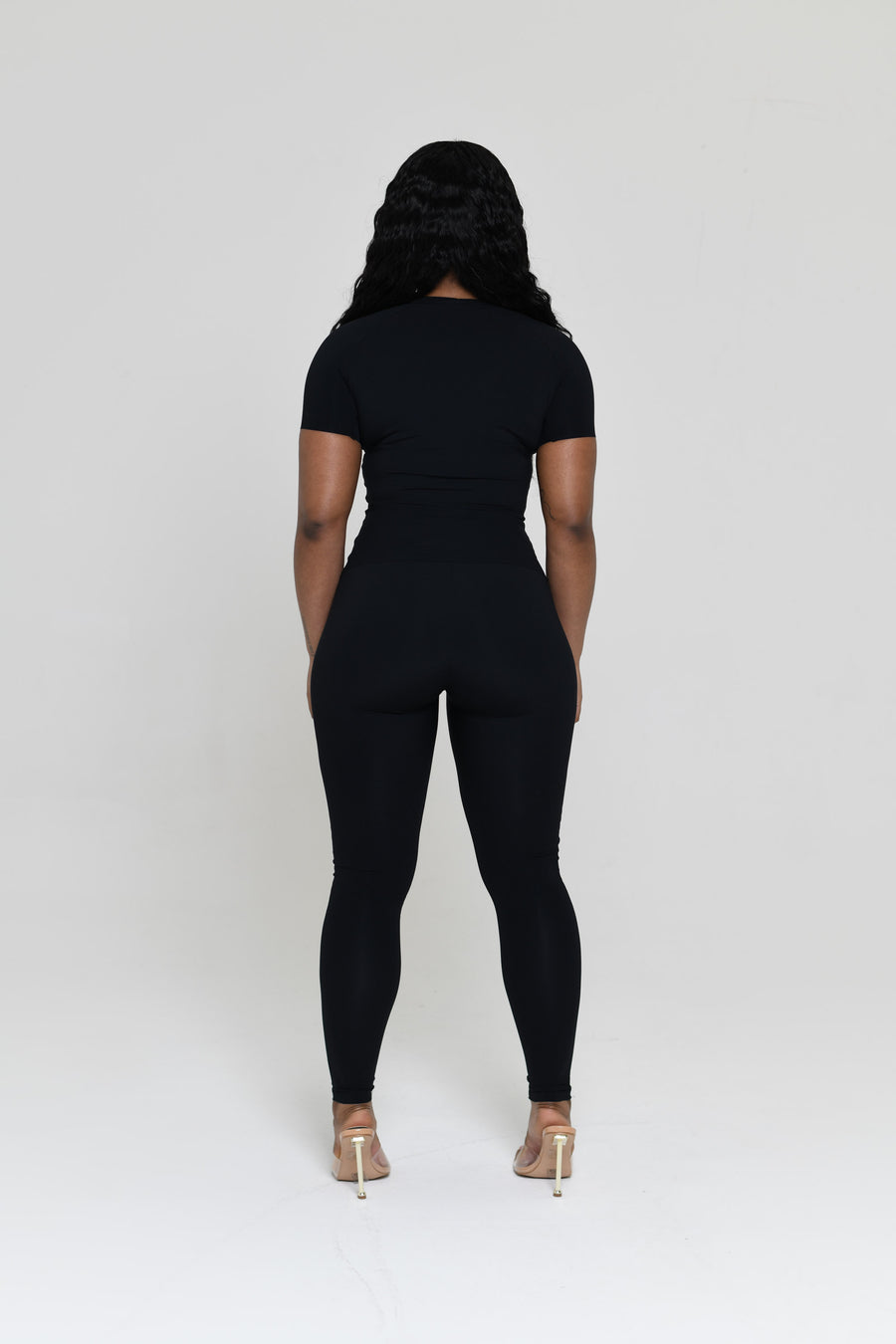 BLACK SLINKY TOP & LEGGINGS SET