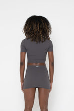 Load image into Gallery viewer, CHARCOAL SLINKY S/SLEEVE CROP TOP
