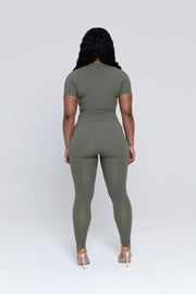 KHAKI SLINKY TOP & LEGGINGS SET