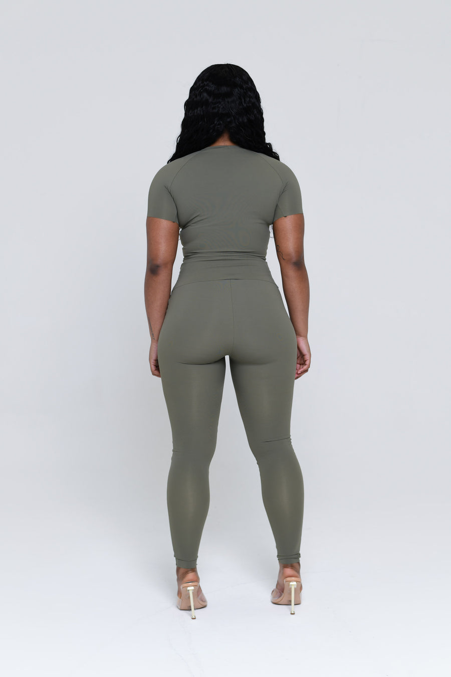 KHAKI SLINKY TOP & LEGGINGS SET