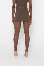 BROWN SLINKY LOW RISE MINI SKIRT