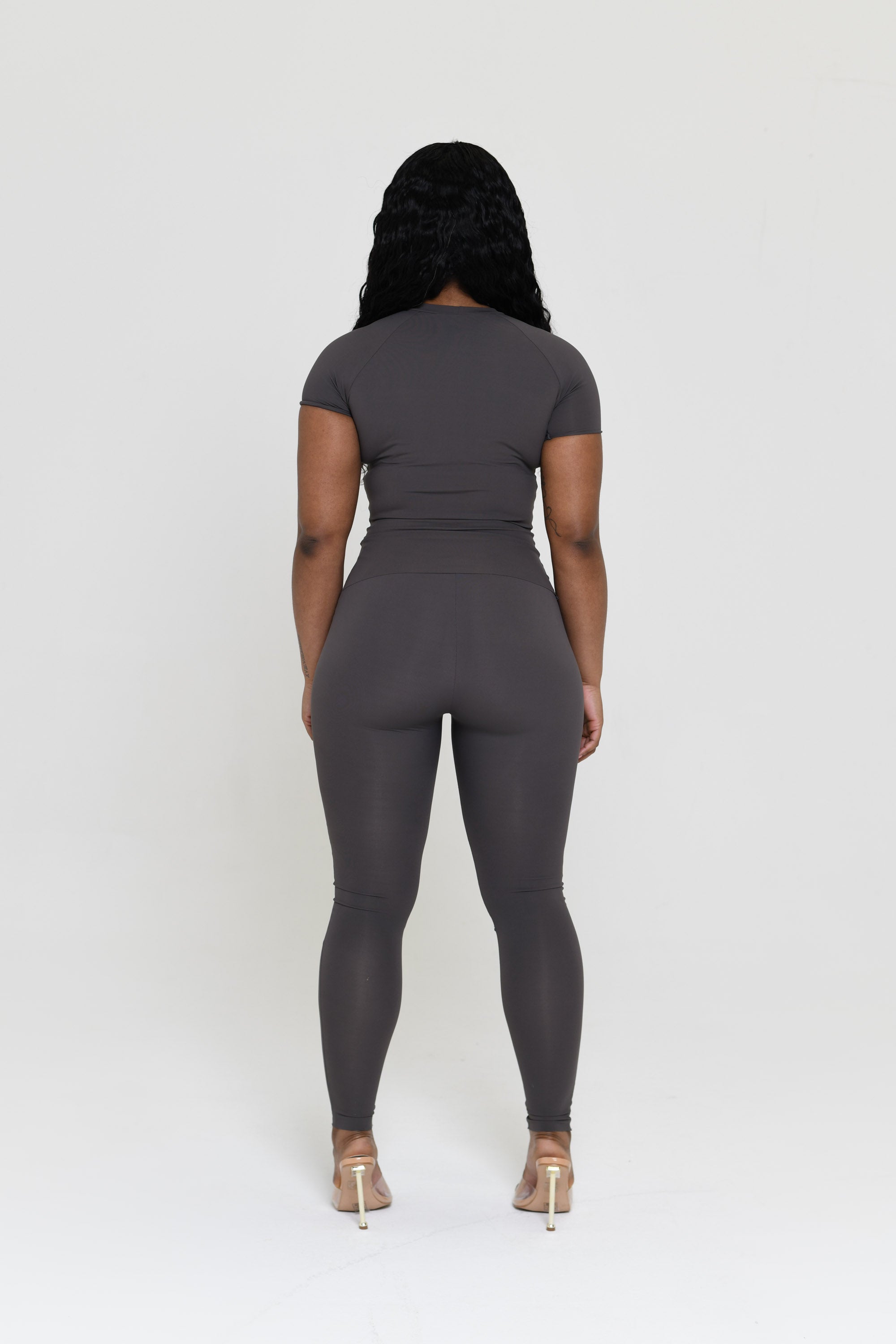 CHARCOAL SLINKY TOP & LEGGINGS SET