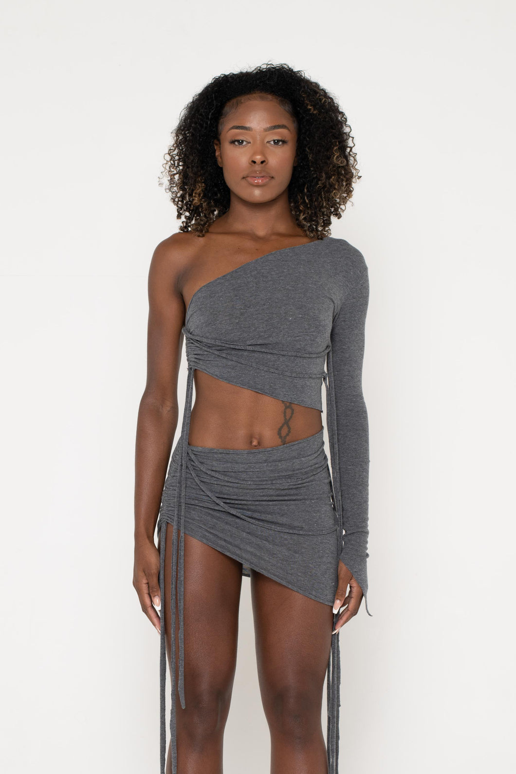 CHARCOAL SOFT KNIT STRING TOP