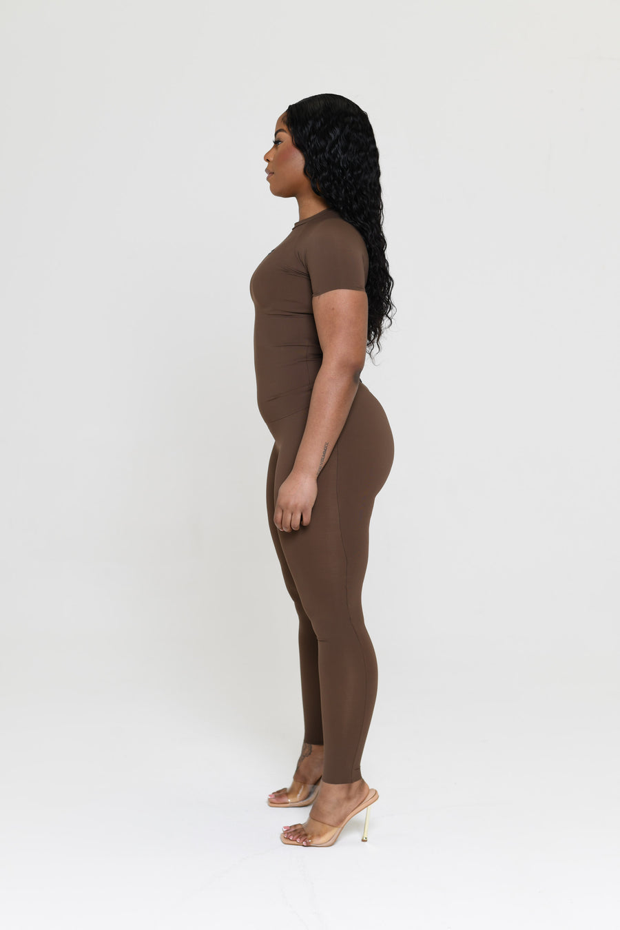 BROWN SLINKY TOP & LEGGINGS SET