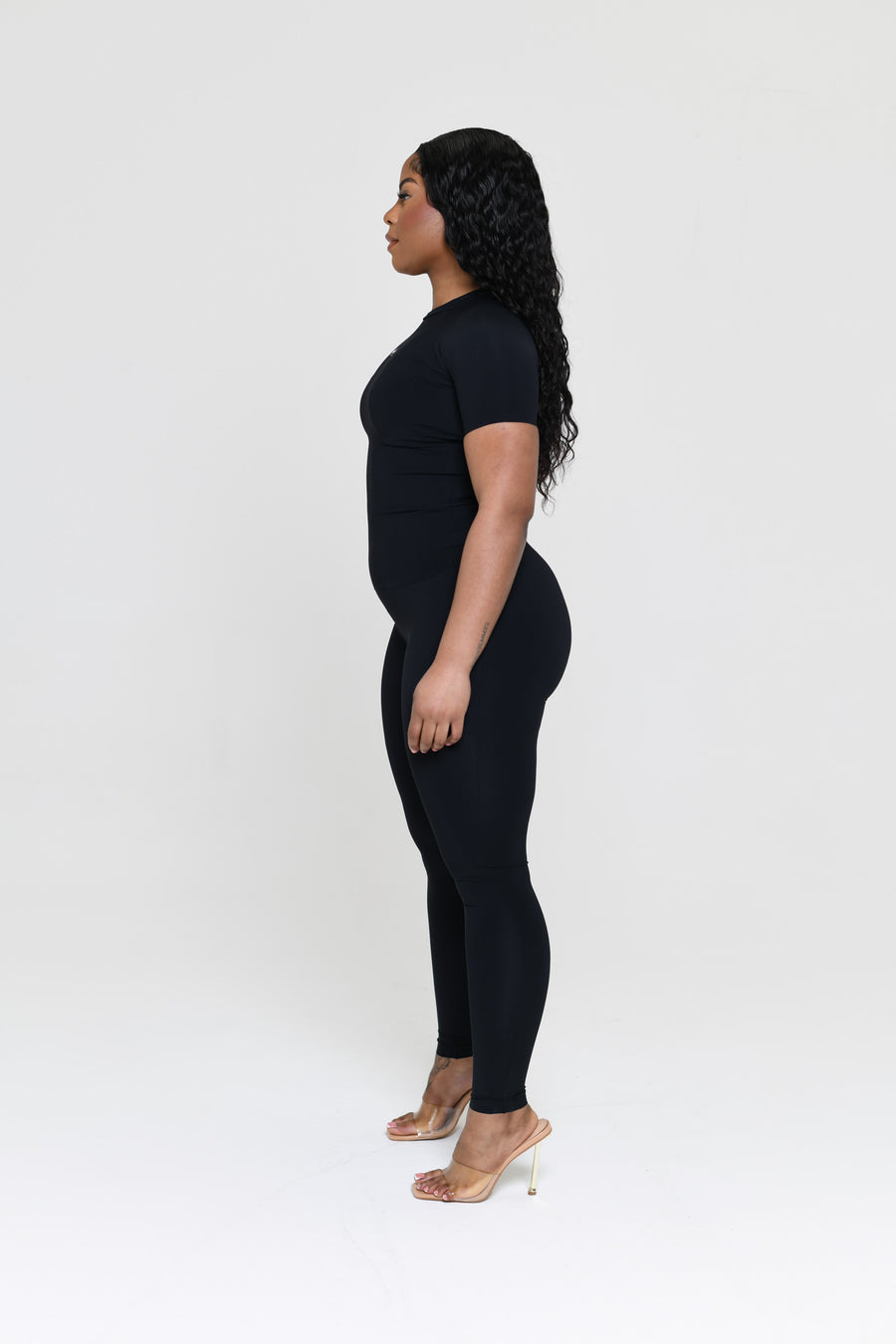 BLACK SLINKY TOP & LEGGINGS SET