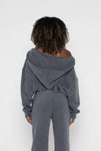 Load image into Gallery viewer, CHARCOAL ACID WASH CROPPED HOODIE
