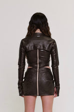 Load image into Gallery viewer, BROWN MARBLED FAUX LEATHER EXTREME CROP JACKET
